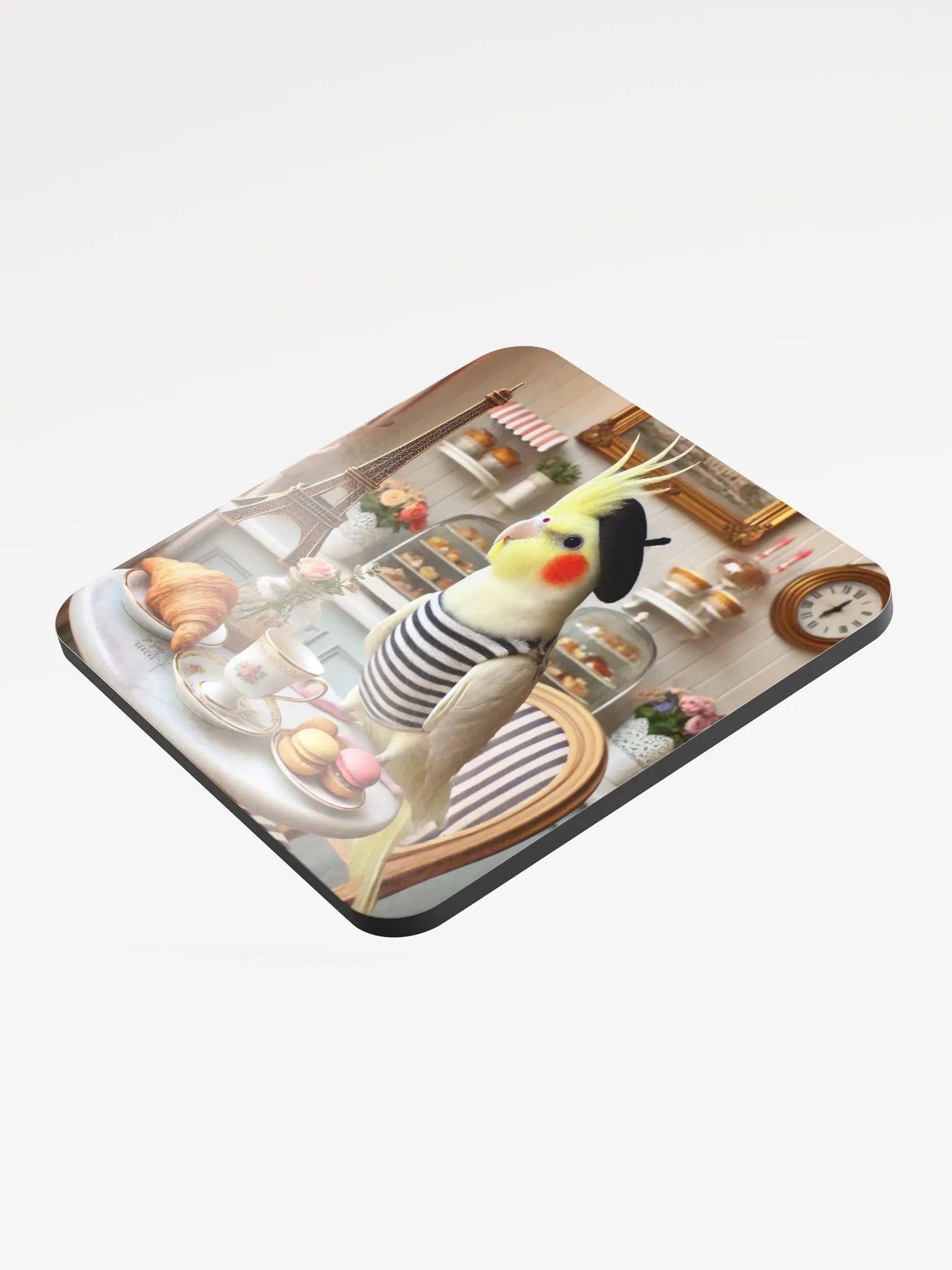 Perch & Sip – Glossed Cork Coaster with Parakeet Art 4 product image (3)