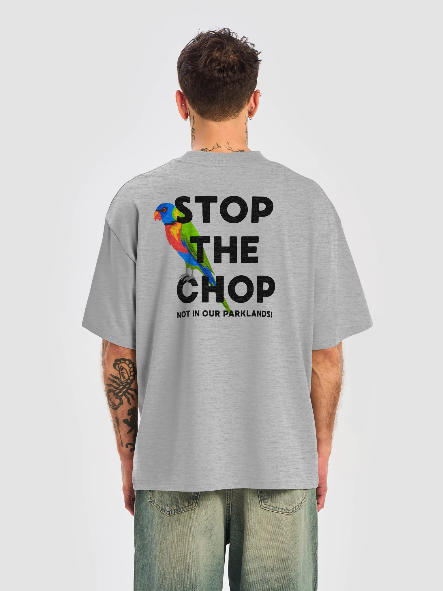 STOP THE CHOP | Rainbow Lorikeet (Black Print) | Premium Organic Oversized T-Shirt product image (6)