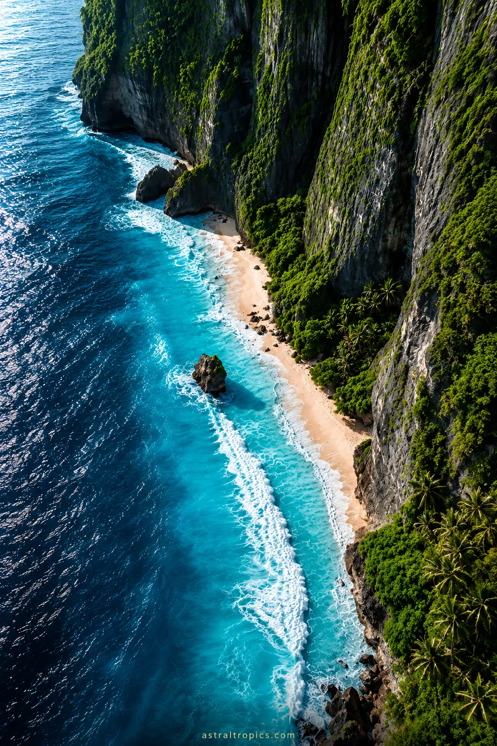 Tropical Hidden Cove Poster 10x10 | Turquoise Ocean Cliff Wall Art | Jungle Beach Paradise Decor product image (1)