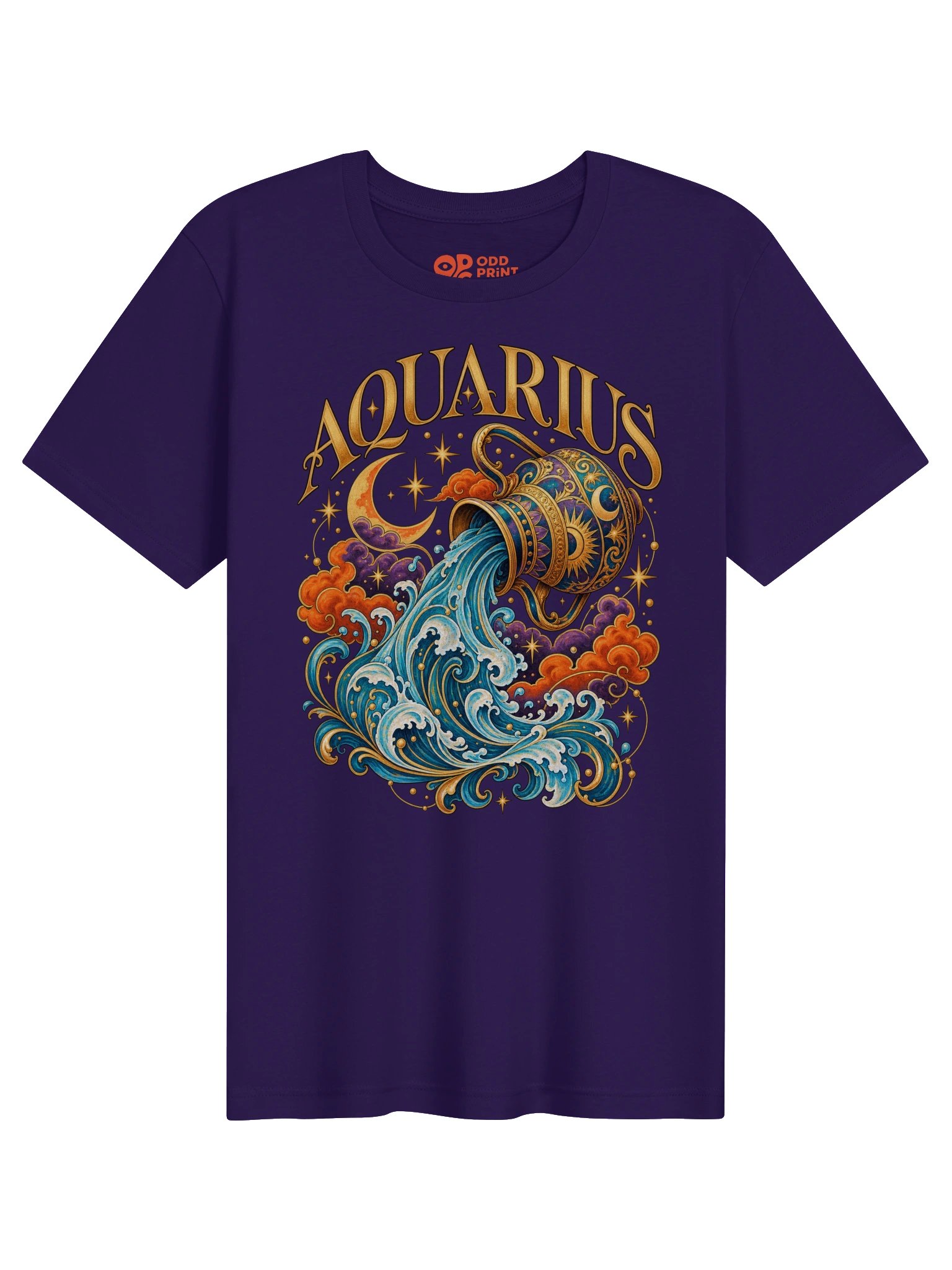 Aquarius Zodiac T-Shirt With Celestial Water Bearer Art product image (4)