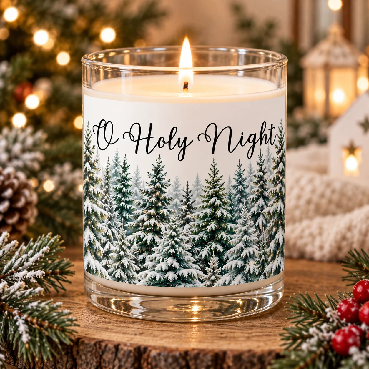 O Holy Night Christmas Candle | Christian Christmas Decor | Snowy Forest Soy Candle | Faith Filled Holiday Gift product image (1)