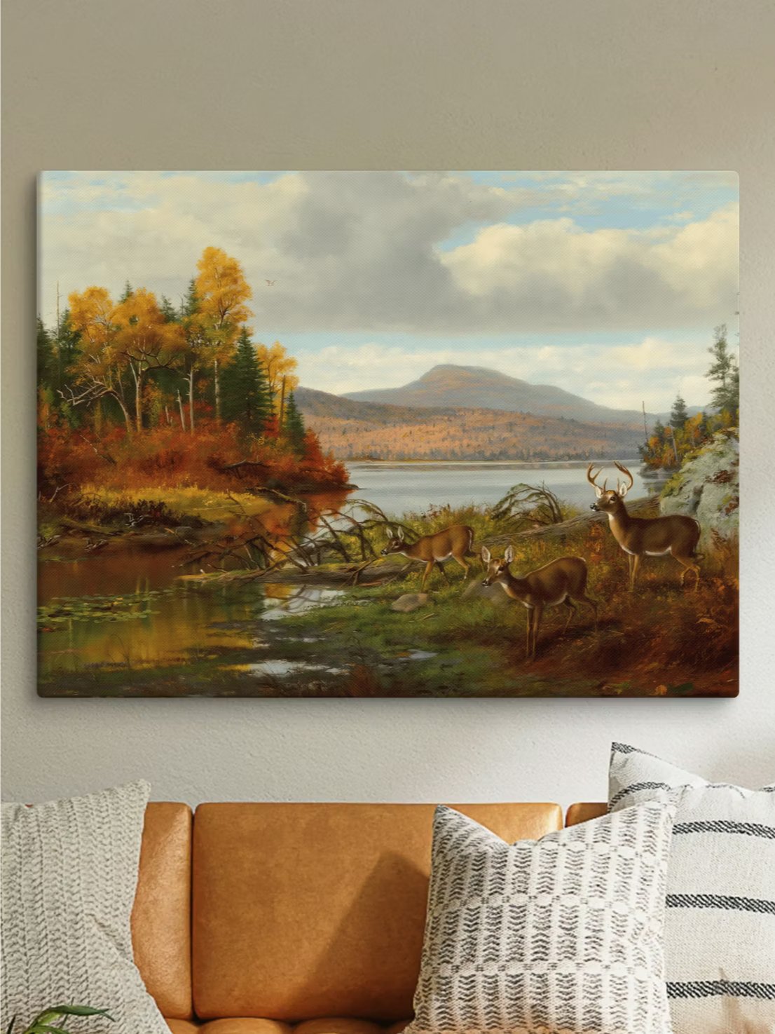 Antique Whitetail Deer in Fall Landscape Canvas Print product image (1)