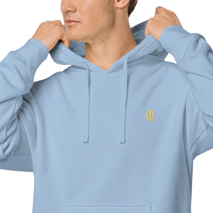 EXCLAIMING MENTALLY (sm. gold bubble design) embroidered pigment hoodie product image (1)