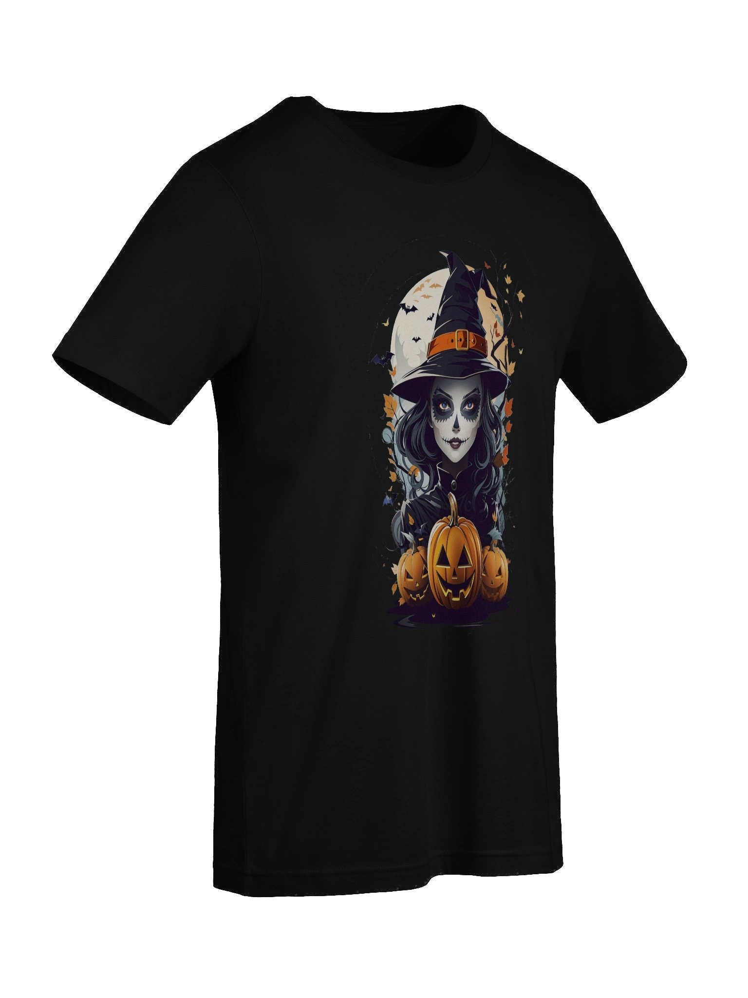 Witch and Pumpkins T-Shirt – Spooky Halloween Witch Tee, Gothic Jack-o’-Lantern Shirt product image (94)