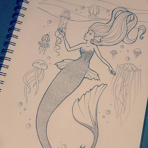 Adding a background to this old mermaid drawing. My goal is to finish this coloring book this year! 
.
.
.
.
#coloringbook #m...