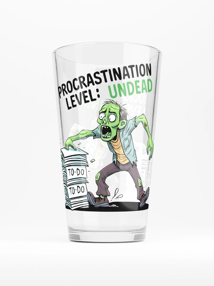"Procrastination Level: Undead" Halloween - Zombie Pint Glass – Funny To-Do List Graphic Pint Glass for Chronic Procrastinators product image (1)