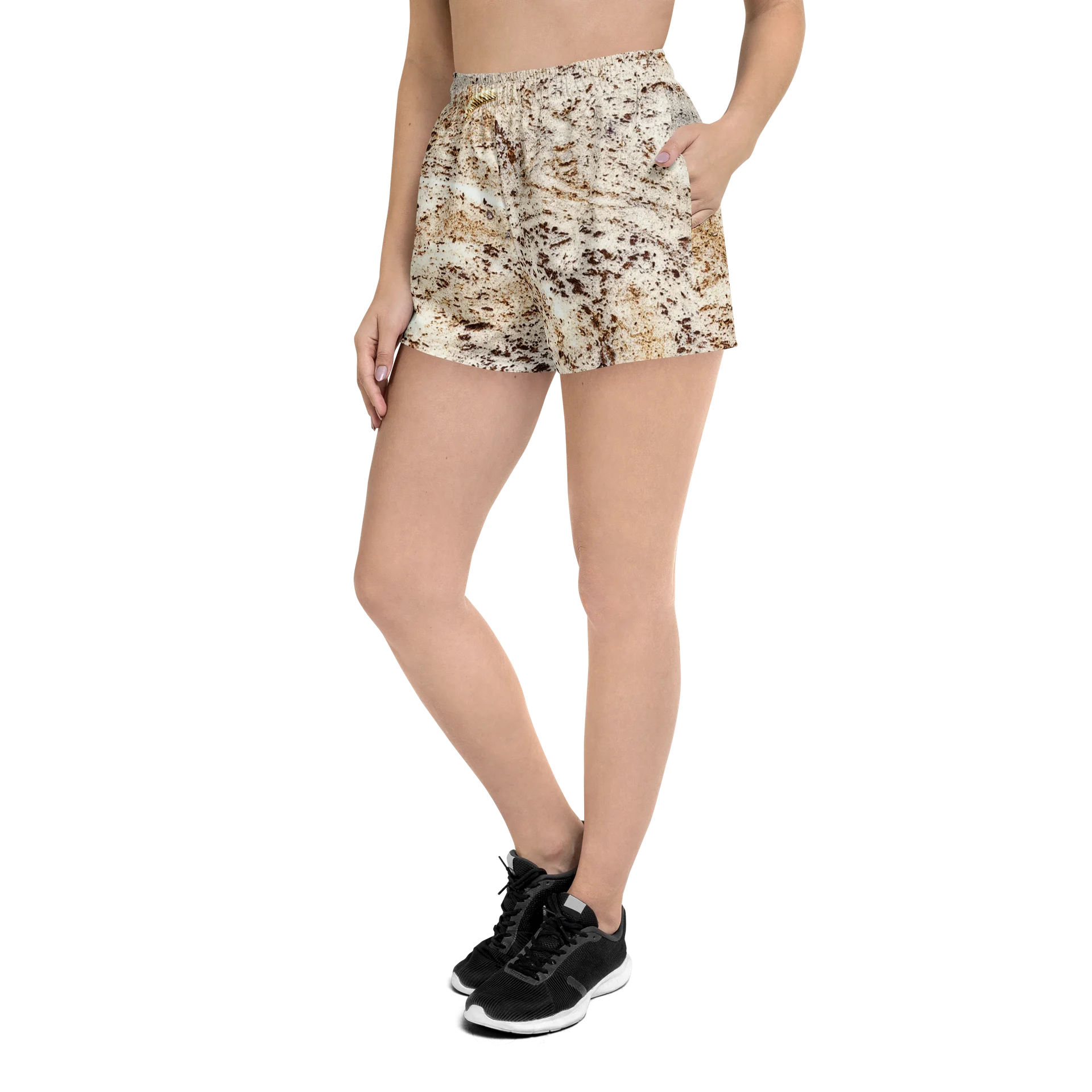 Espresso Swirl All-Over Print Earthy Brown & Cream Unisex Athletic Shorts product image (2)