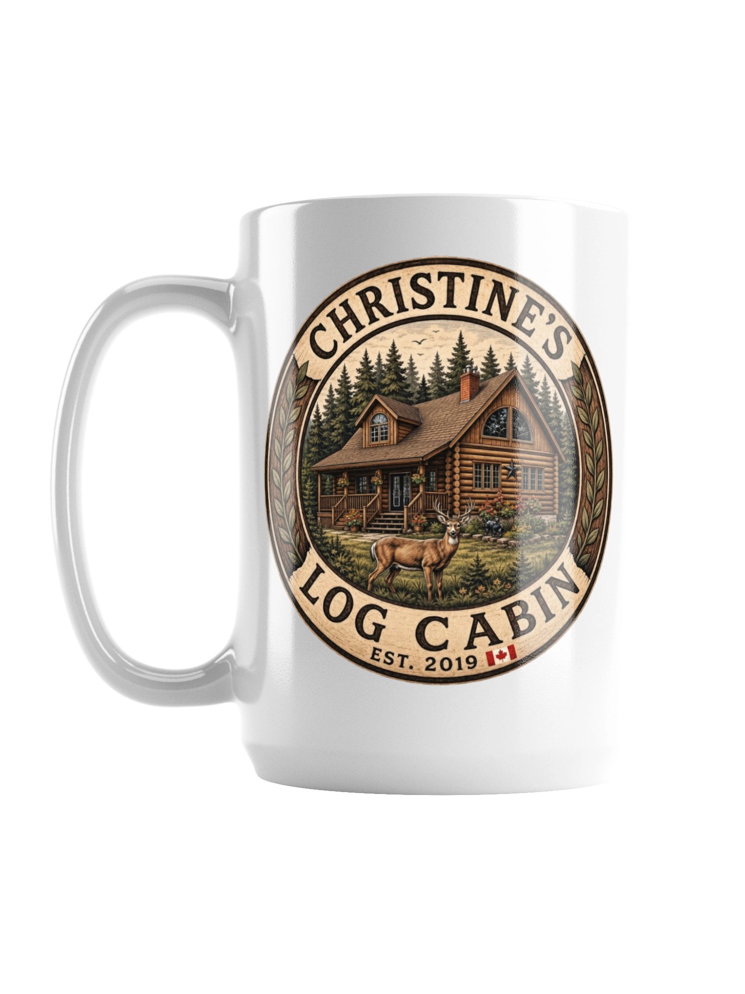 Christine's Log Cabin Ceramic Coffee Mug | 15oz Morning Coffee Cup product image (1)