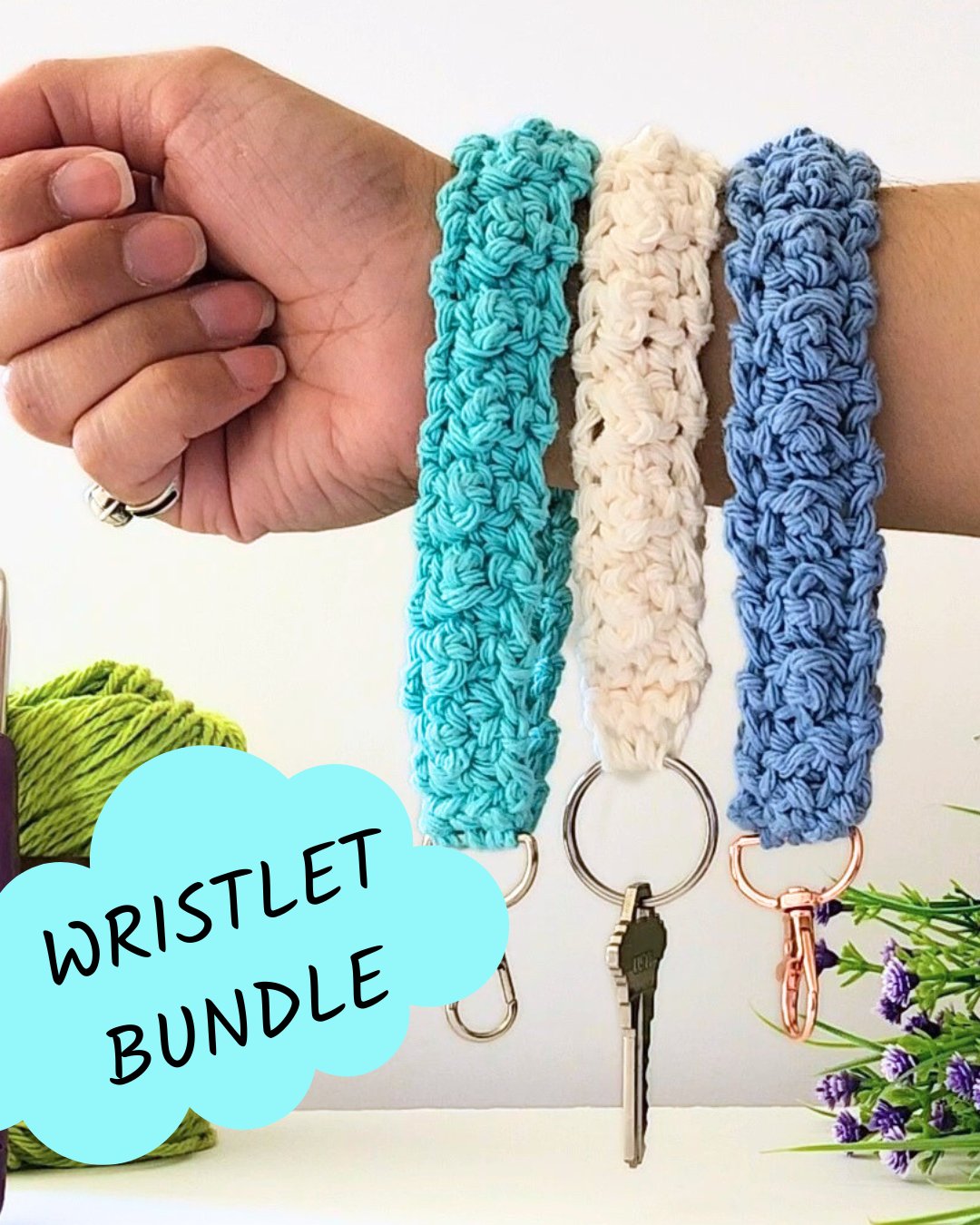 20 Minute, Yarn Scrap Cobblestone Wristlet - Beginner Crochet Pattern Bundle with Videos product image (1)