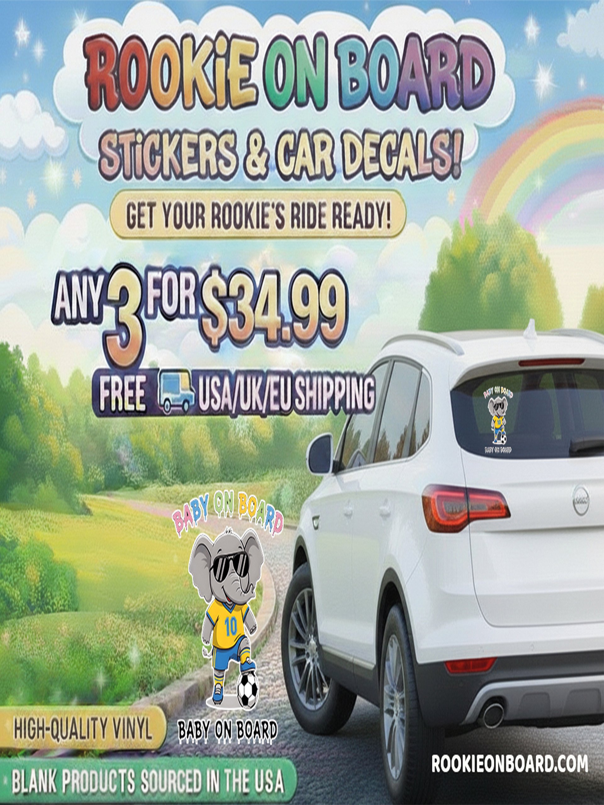 Funny Elephant Soccer Baby on Board Sticker - 5x5 Weatherproof Vinyl Car Decal - Cute Elephant Soccer Mom and Soccer Dad Gift product image (2)