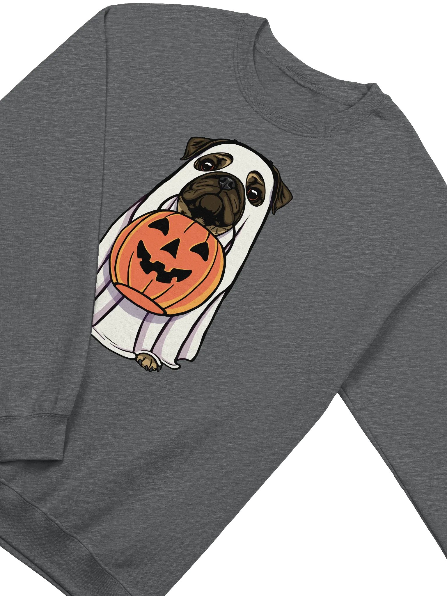 Funny Halloween Pug T-Shirt | Funny Dog Wearing a Ghost Costume and Holding a Pumpkin Basket product image (4)