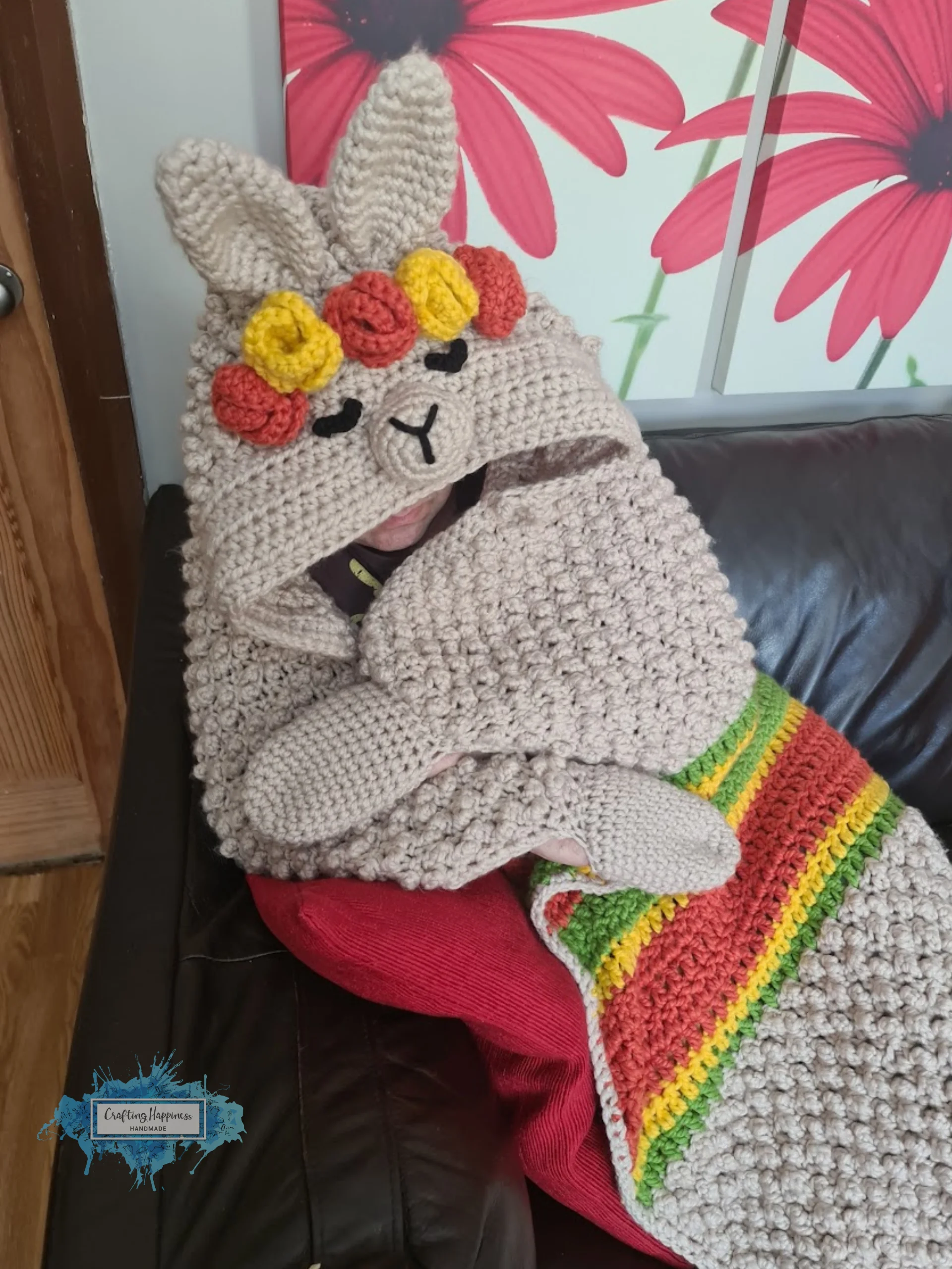 Llama Hooded Blanket Crochet Pattern | Wearable Alpaca Afghan (PDF) product image (1)