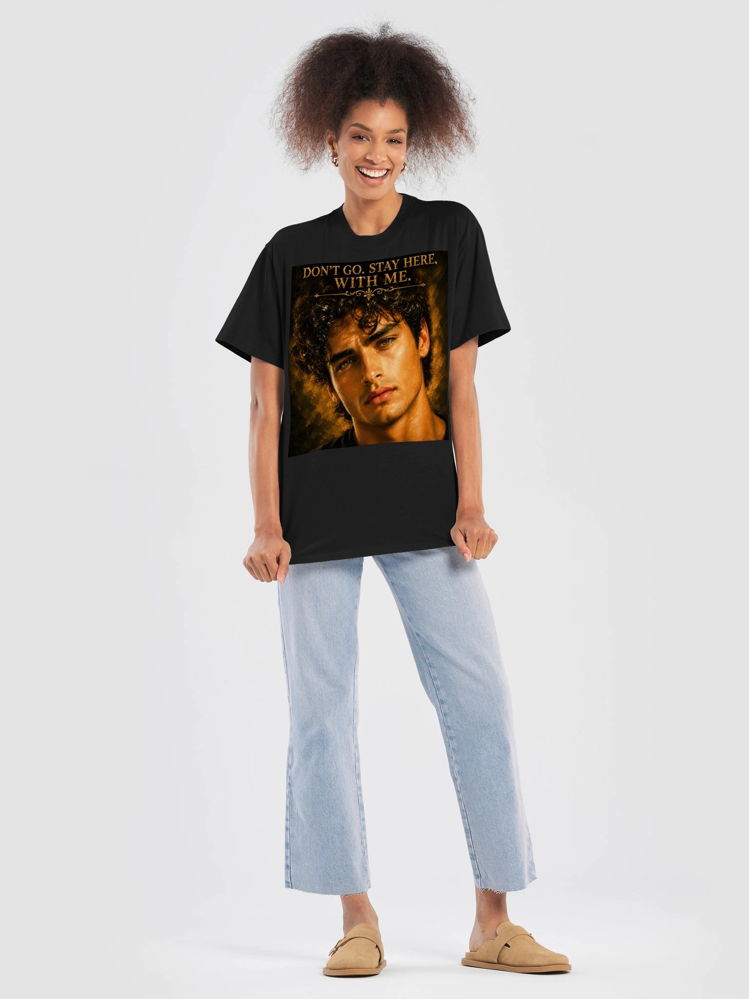 Don’t Go. Stay Here. With Me. Romantic Love T-Shirt | Unisex Oversized Black Tee product image (8)