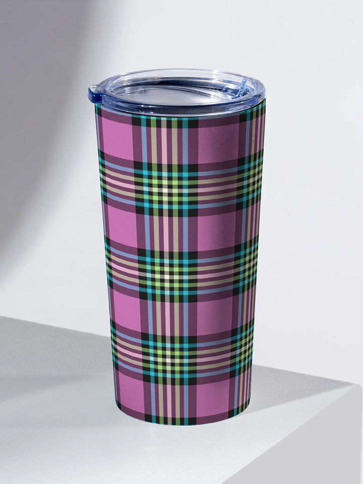 Purple Orchid and Turquoise Plaid Travel Tumbler product image (1)