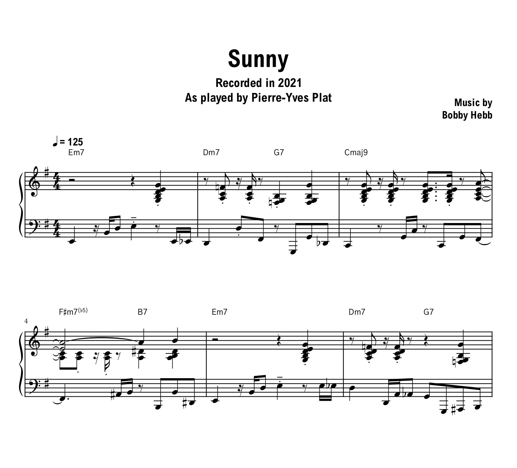 Pierre-Yves Plat - Sunny (2021) - Sheet music (PDF) product image (1)