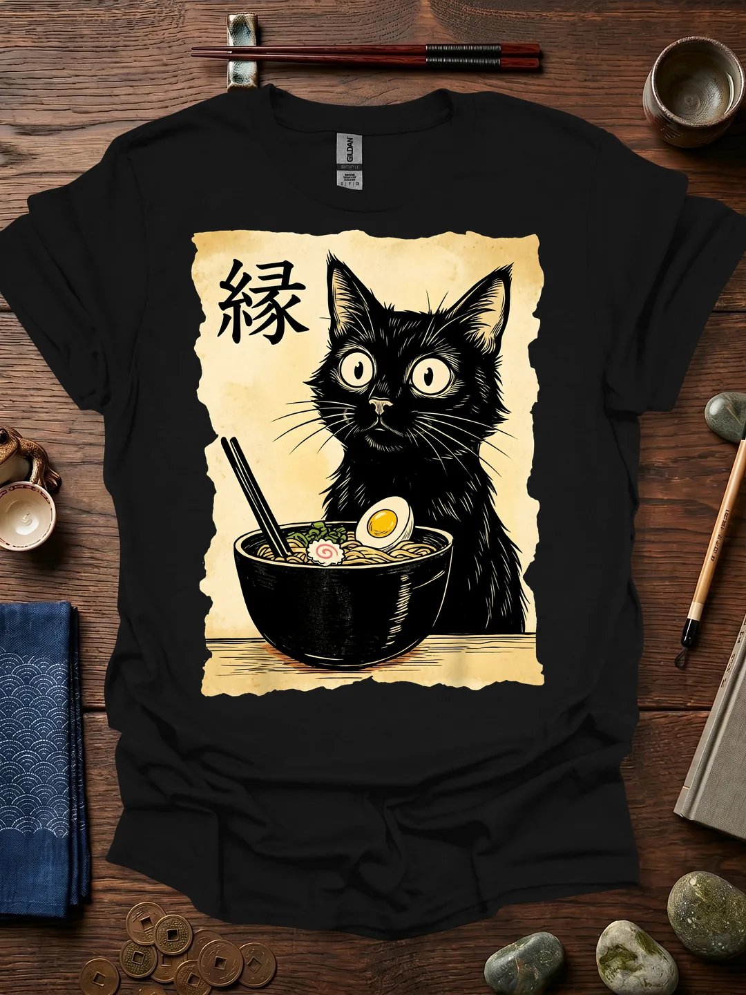 Black Cat Ramen Bowl T-Shirt product image (1)