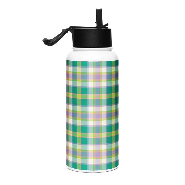 Seafoam Green and Purple Plaid Water Bottle product image (1)