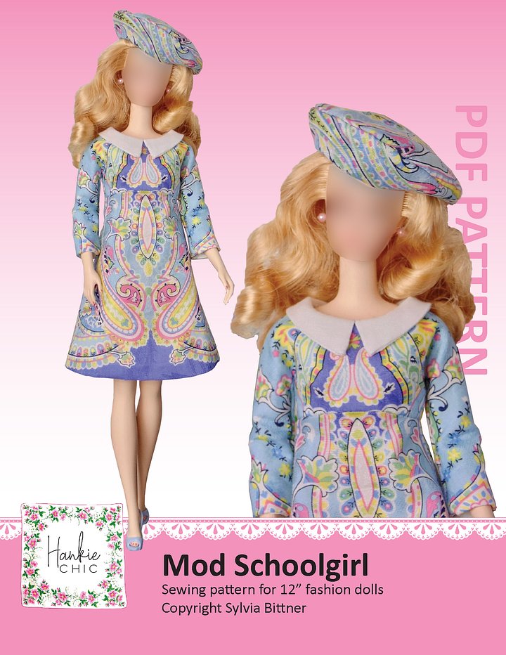Mod Schoolgirl sewing pattern for 12" fashion dolls product image (1)