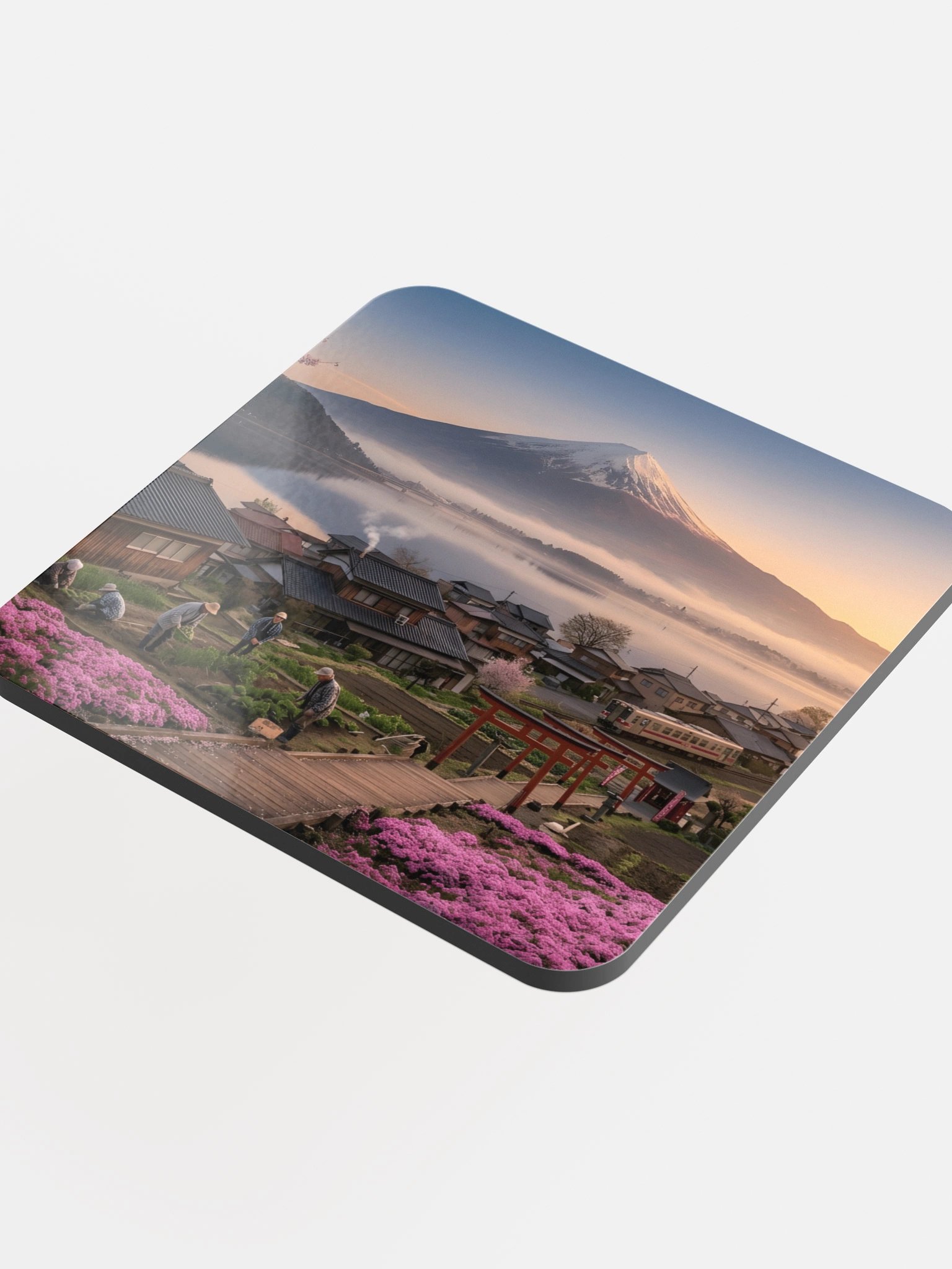 Mount Fuji Village Pink Moss Glossed Cork Coaster product image (4)