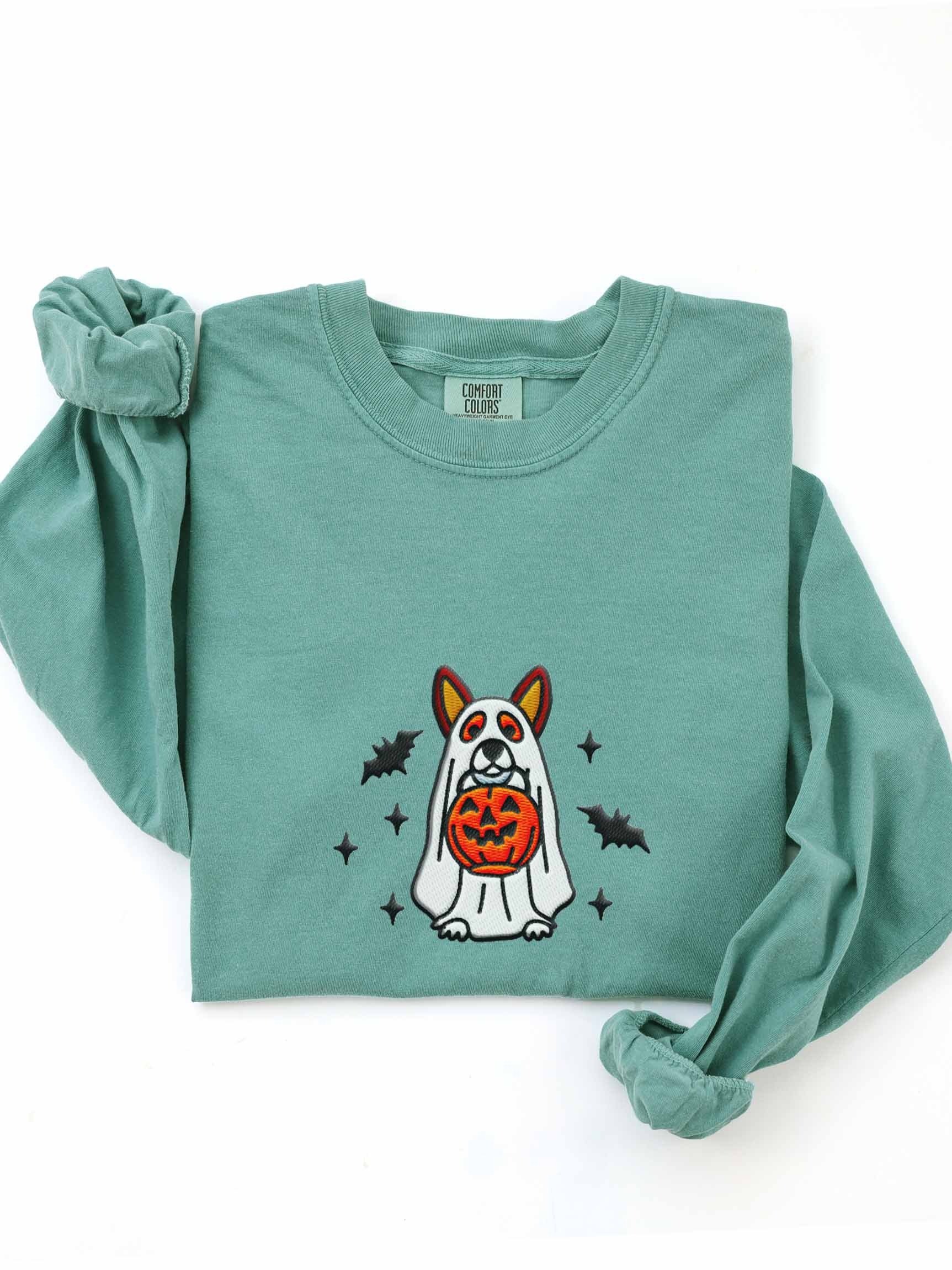Halloween Pembroke Welsh Corgi(Sable) Embroidered Long-sleeved T-Shirt product image (1)