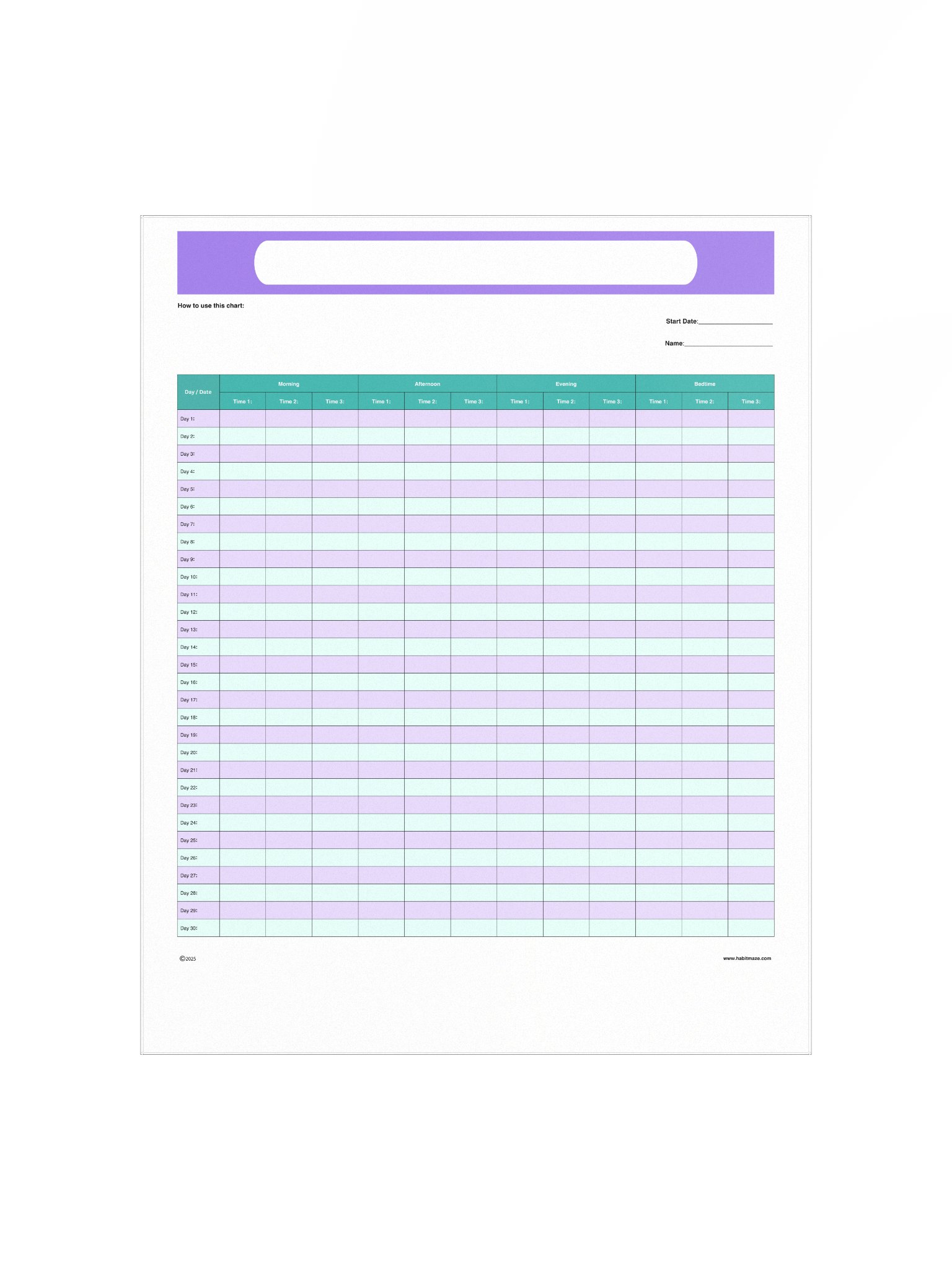 30 Day Blank Time Record Chart product image (2)