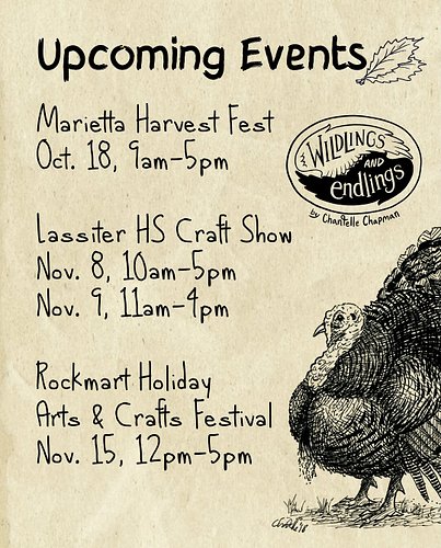 Come check out all my new designs at these upcoming markets! 🦃