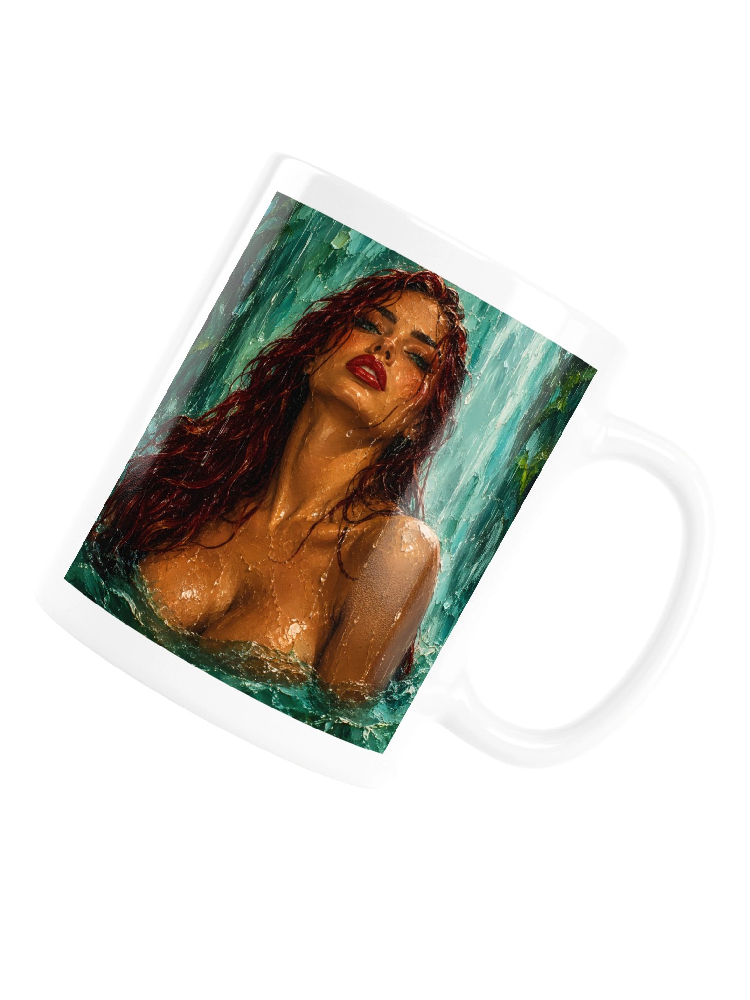 Dark Feminine Art Mug, Emerald Goddess Coffee Cup, Sensual Woman Art Mug, Teal Aesthetic Gift product image (7)