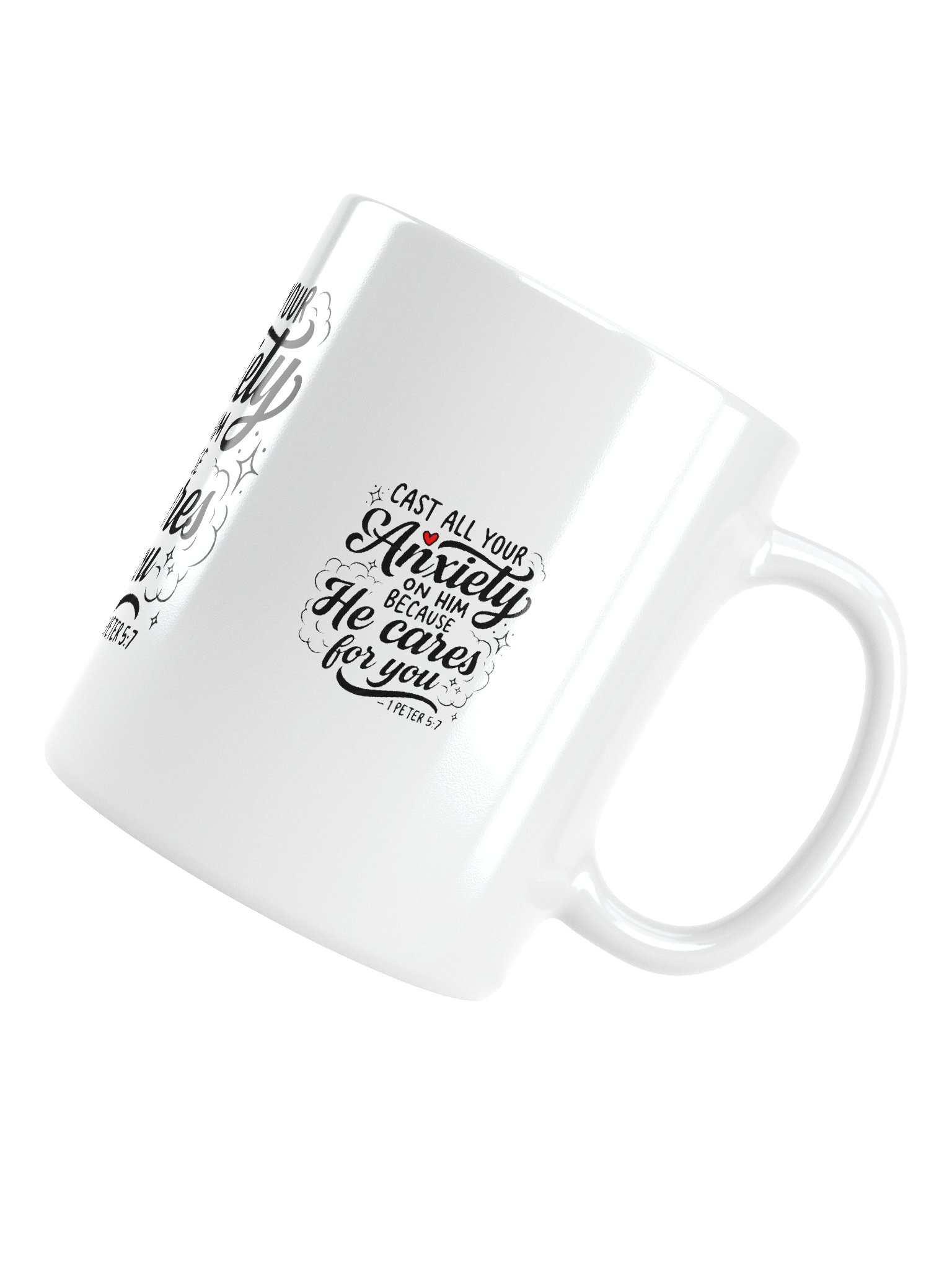 Cast All Your Anxiety White Glossy Mug — 1 Peter 5:7 product image (6)