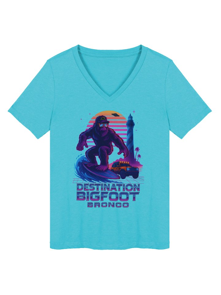Destination Bigfoot Bronco Synthwave Bella+Canvas Women's Relaxed V-Neck T-Shirt (Multiple Colors Available) product image (67)