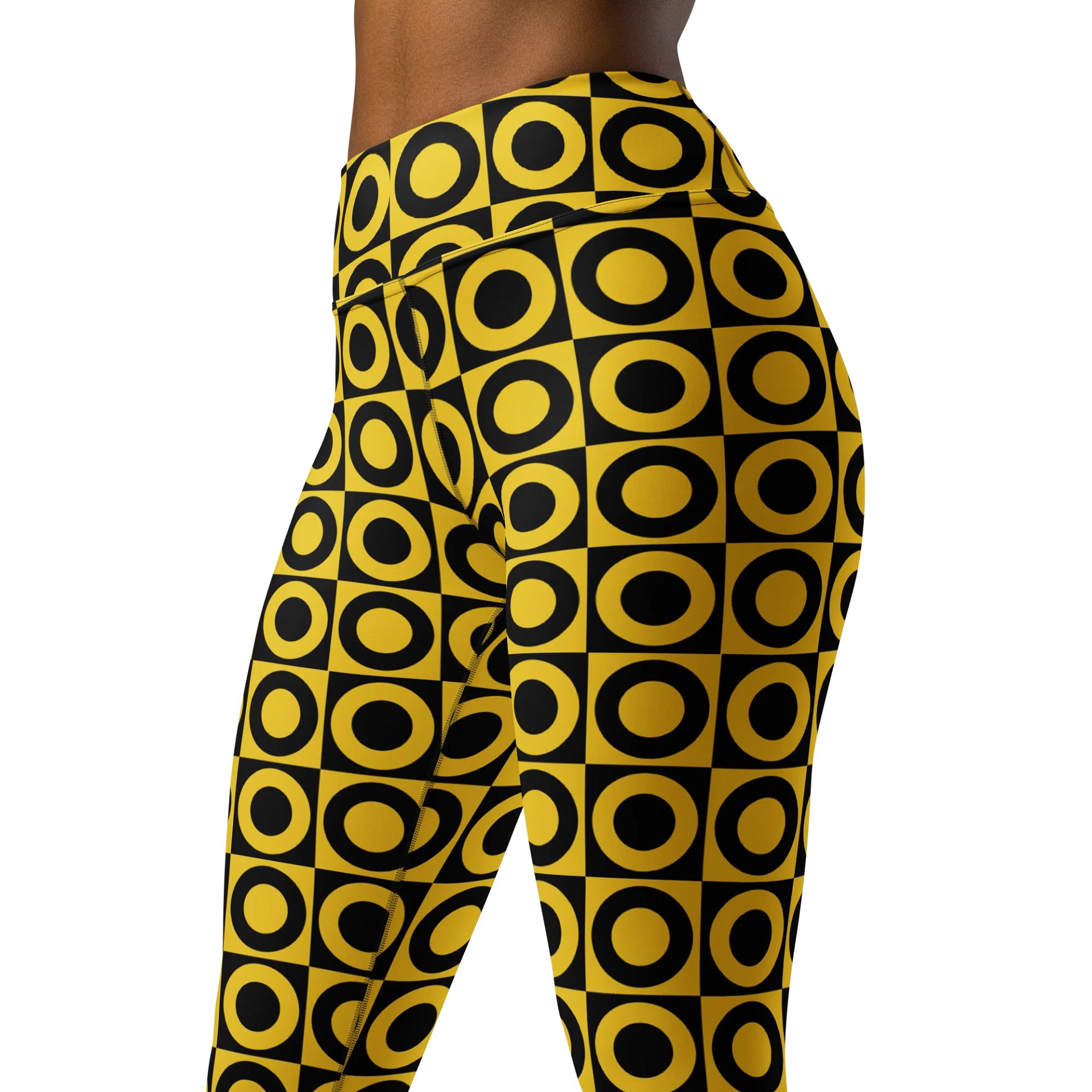 Retro Circles Leggings - Black and Yellow Geometric Pattern product image (4)