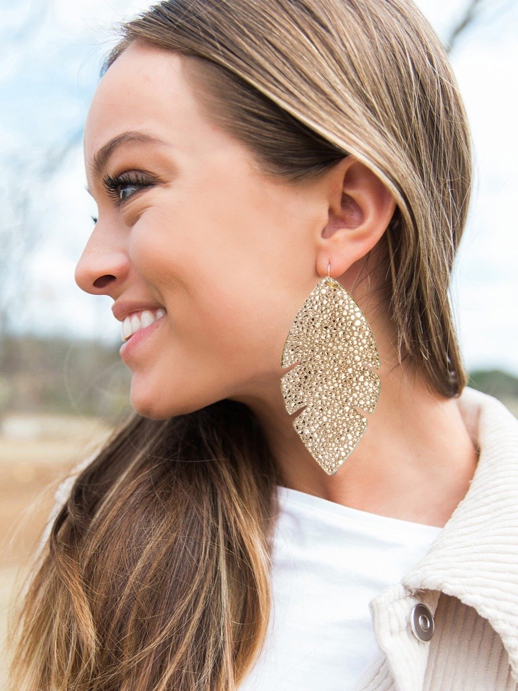 Gold Sparkle Palm Leather Earrings product image (1)