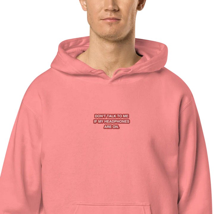 HEADPHONES ON (red bubble design 2) embroidered pigment hoodie product image (2)