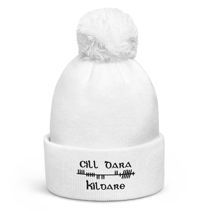 Kildare/Cill Dara Orthodox Style Ogham, white with black embroidered Pom-Pom Beanie product image (1)
