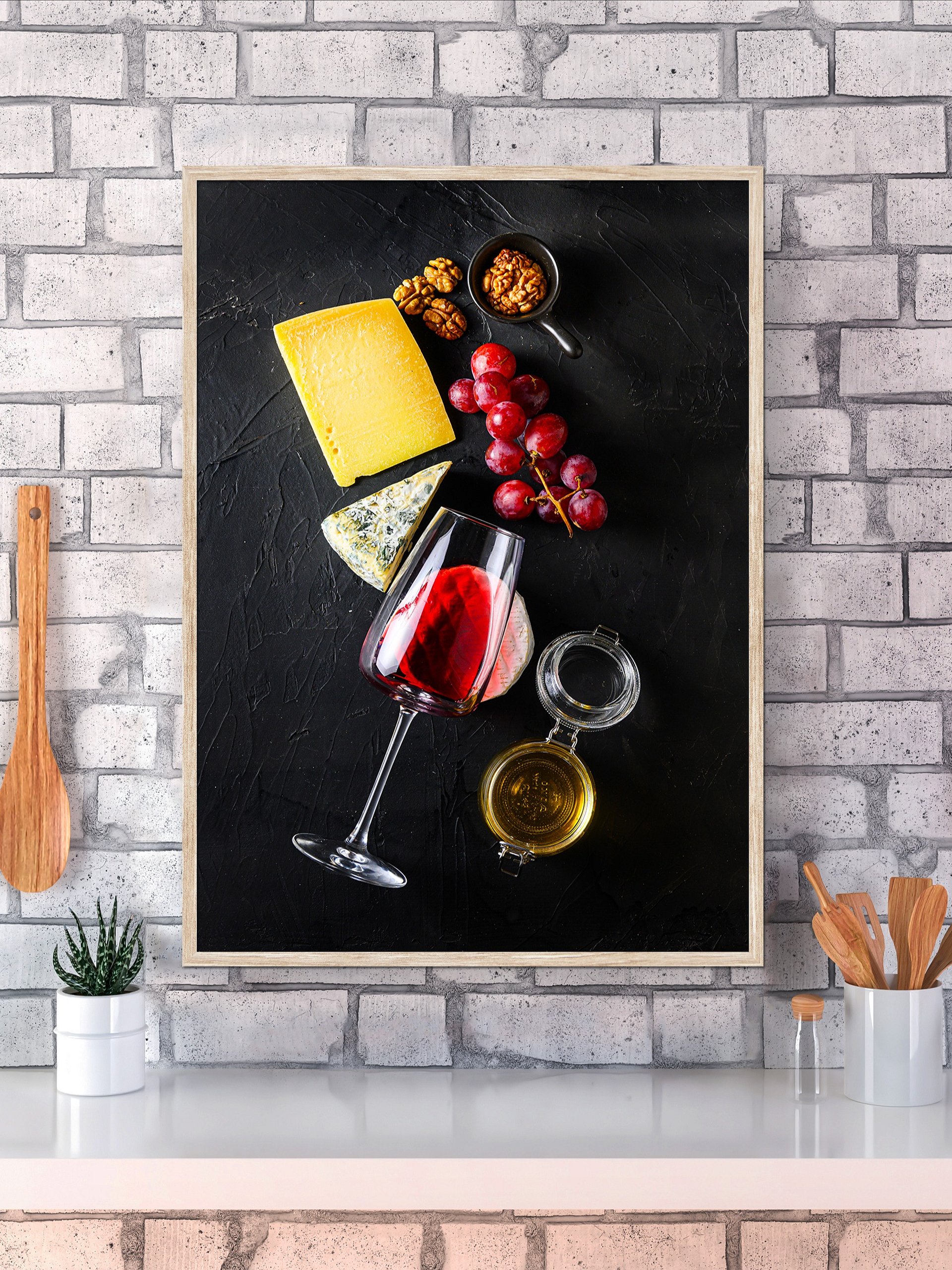 Red wine and cheese (Italian, Spanish cuisine) — Food kitchen poster/blackboard, kitchen wall art, aesthetic poster, minimalist poster product image (25)