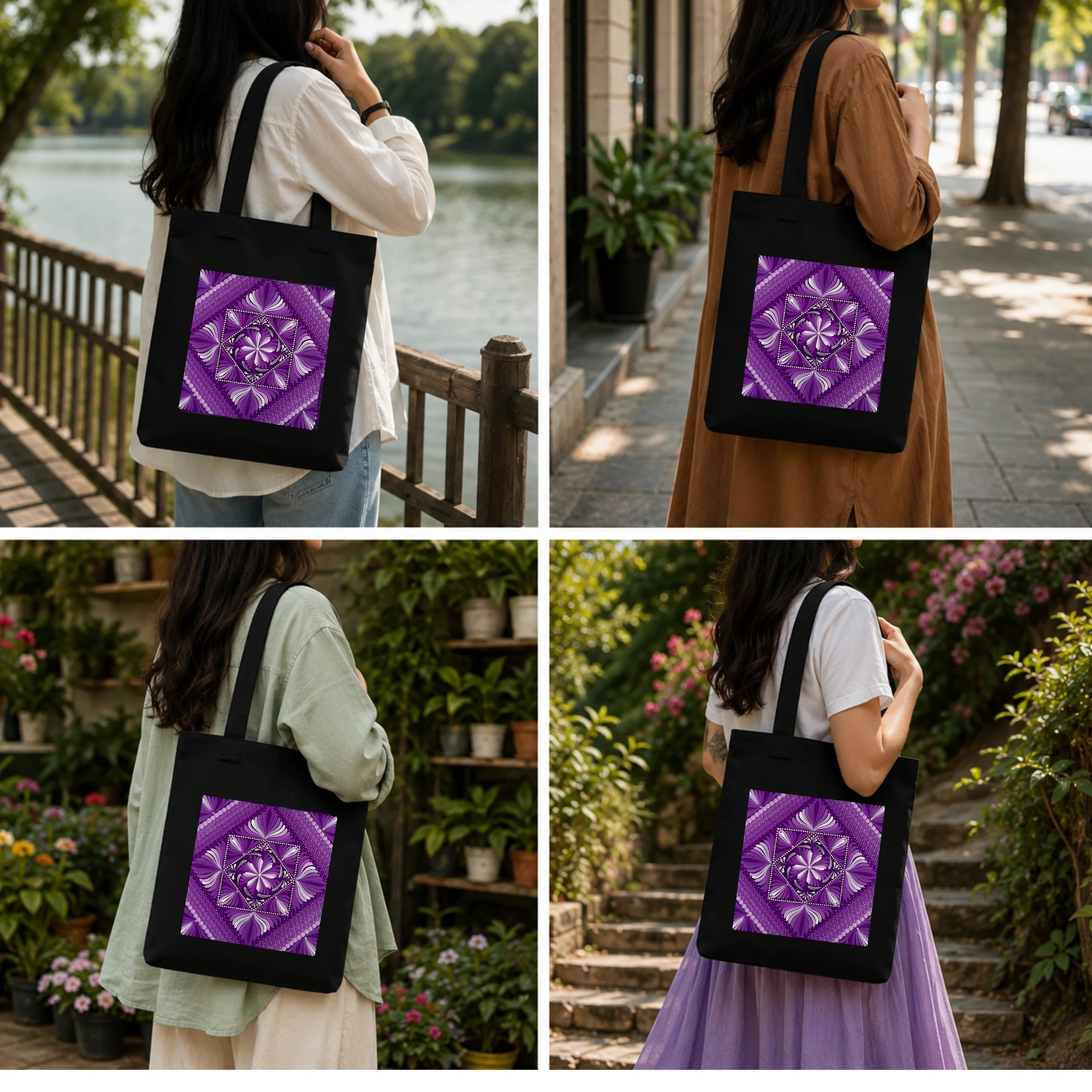 Purple Mandala Art Print Canvas Tote Bag product image (4)