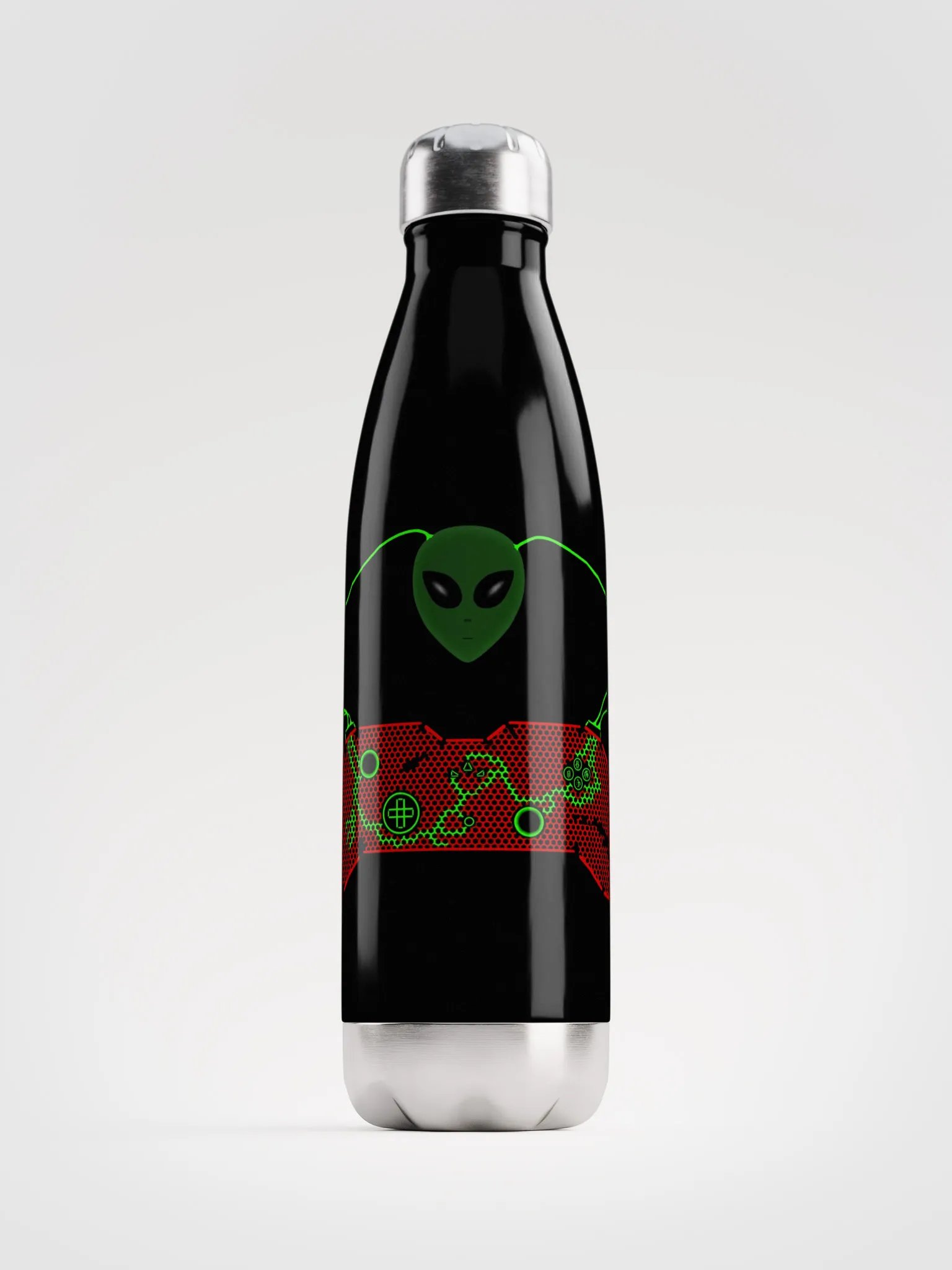 Neon Alien Gaming Controller Water Bottle product image (1)