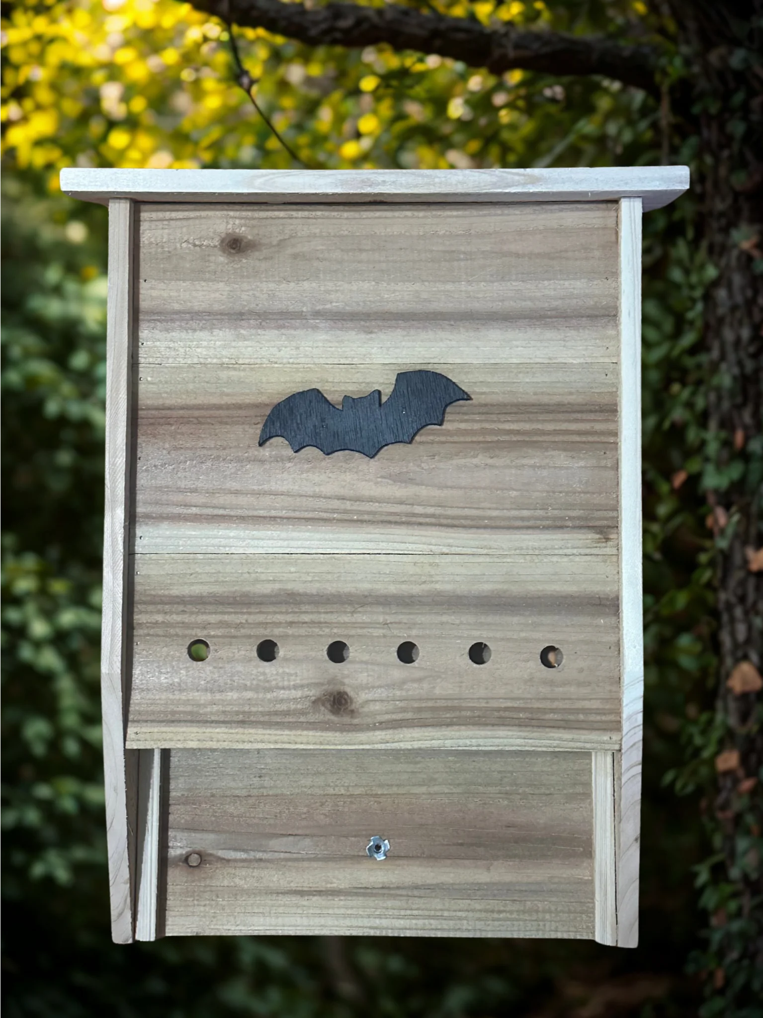 Handmade Cedar Bat House – Double Chamber with Climbing Grooves, Vent Holes, Rear Hanger & Pitched Roof product image (2)