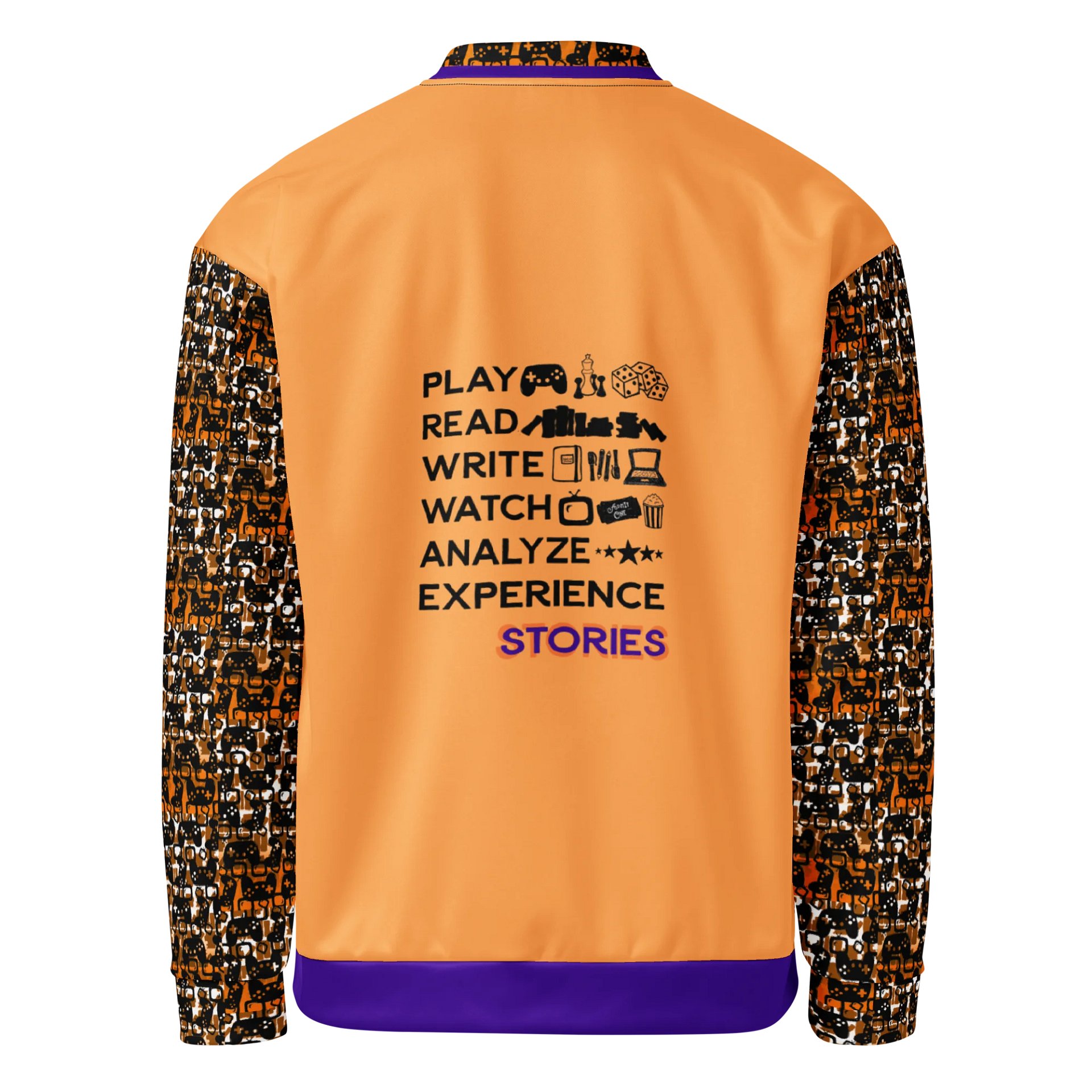 Experience Stories Unisex Bomber Jacket (Orange, Purple, and Black) product image (2)