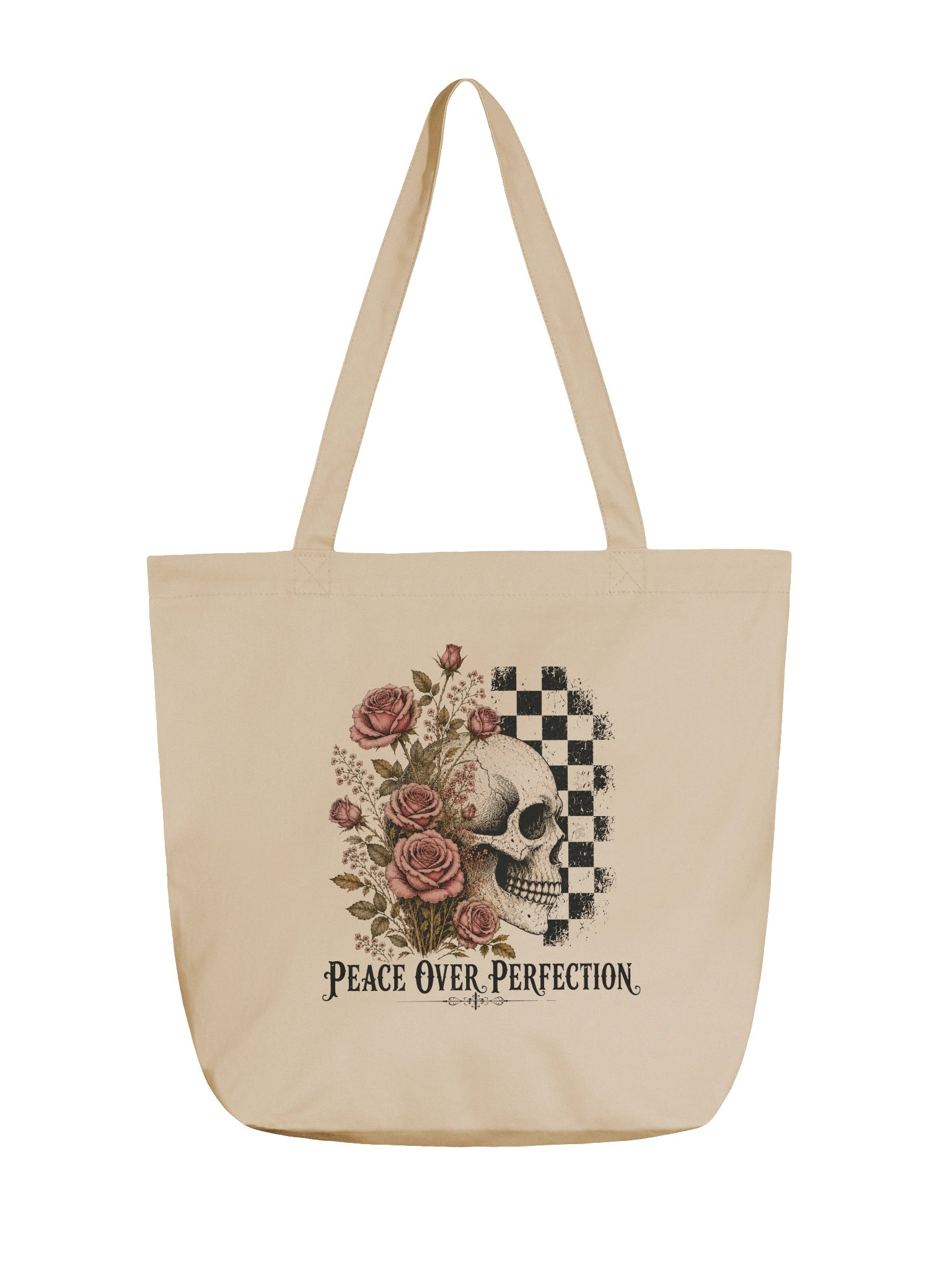Peace Over Perfection | Floral Skull Tote Bag product image (6)