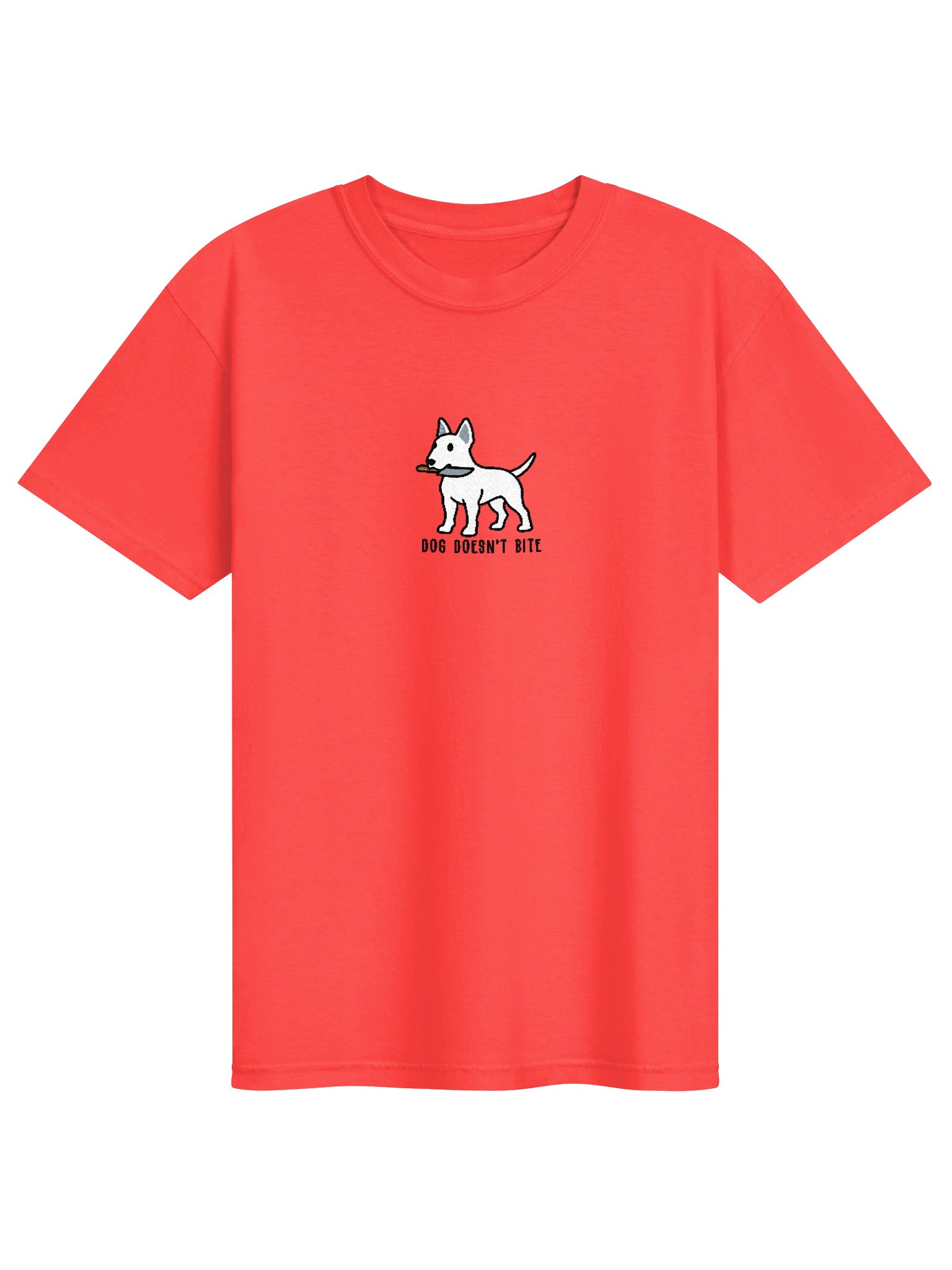 Dog Doesn't Bite Funny Chibi-Style Embroidered T-Shirt for English Bull Terrier(White) Owners product image (37)
