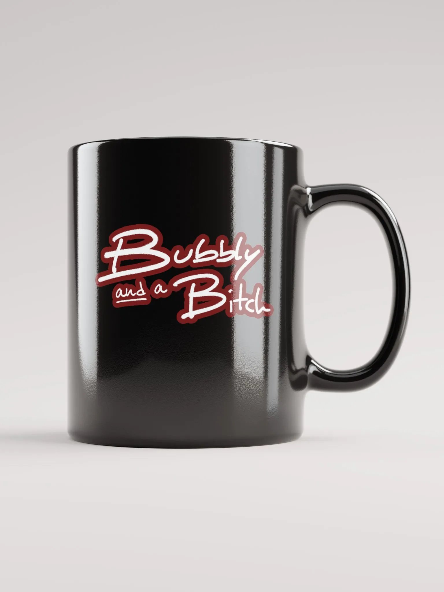 Bubbly and a B*tch (lined design, #6D1616) glossy black mug product image (6)