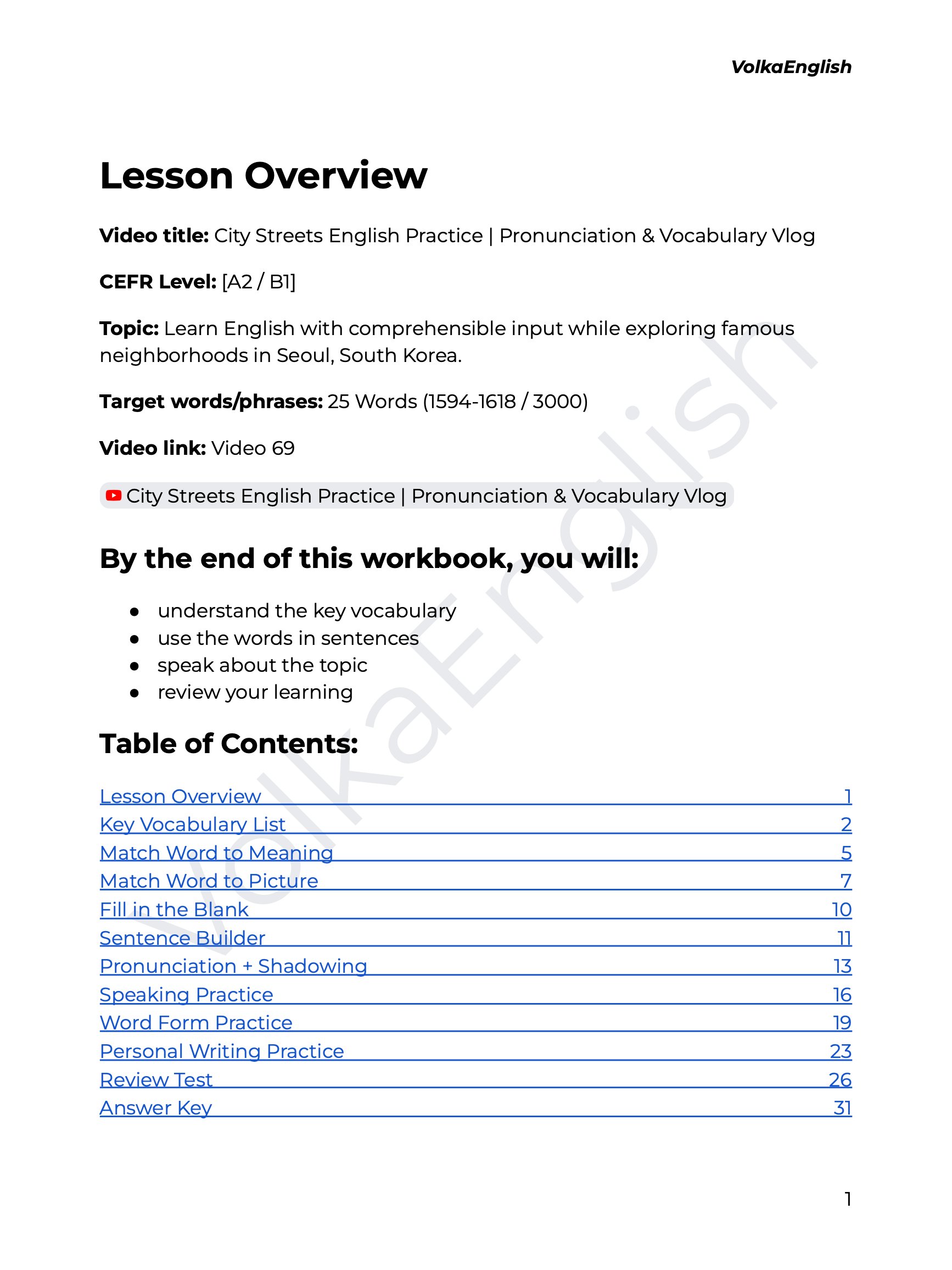 City Streets English Practice | Pronunciation & Vocabulary Vlog - Video 69 Study Pack product image (2)