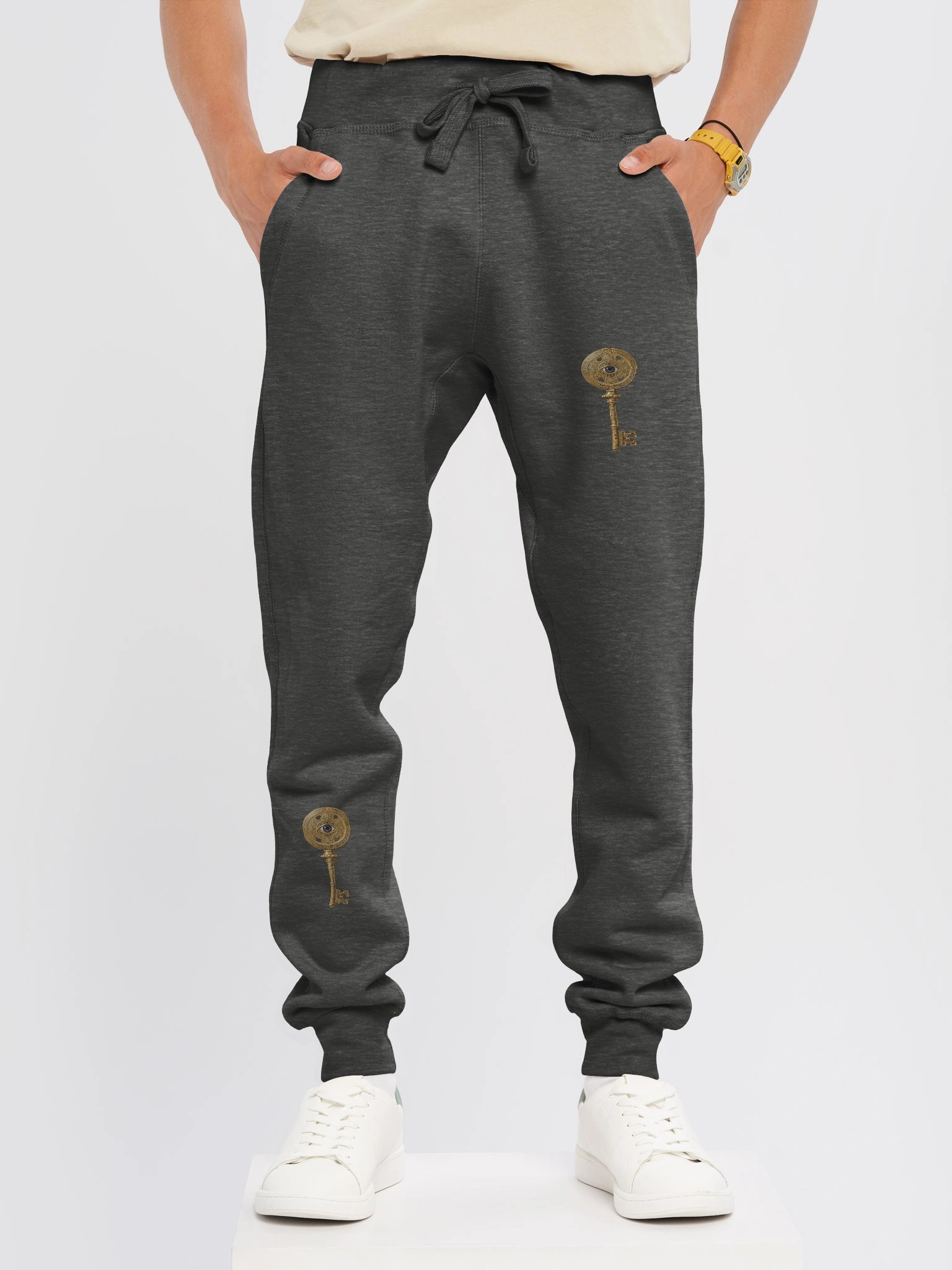 The Gatekeeper’s Key Fleece Joggers – Diagonal Dual Leg Print | Charcoal Heather | product image (3)