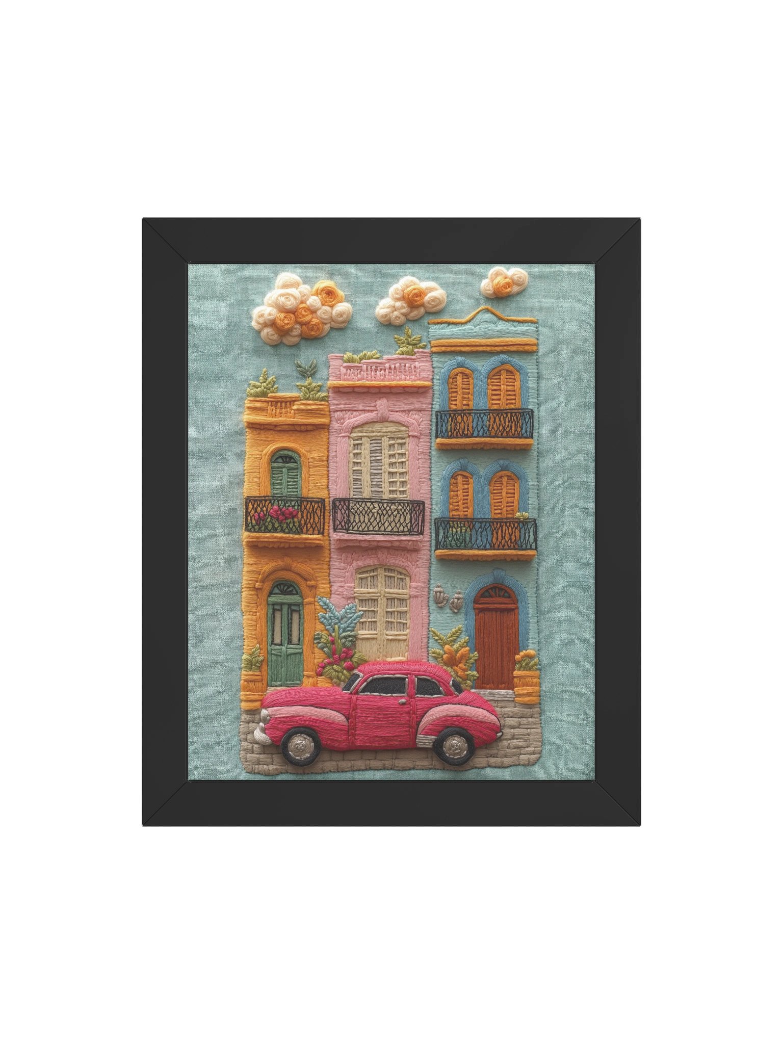 Colorful Streets of Cuba | Embroidery-Style Wall Art — Framed Print product image (4)