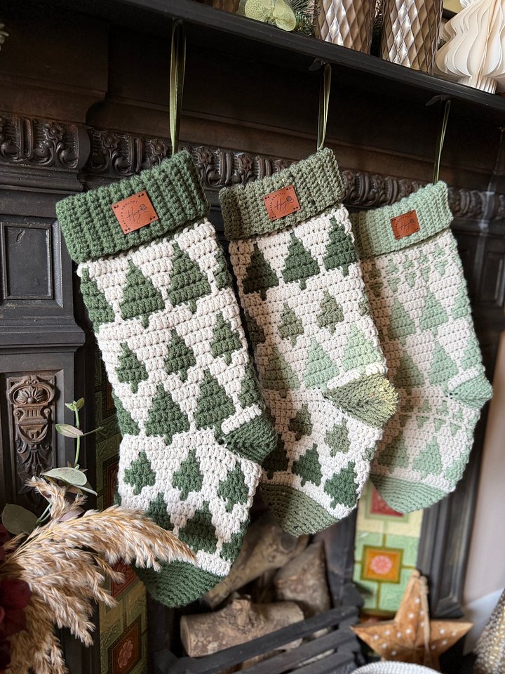 Twinkling Trees Overlay Mosaic Crochet Stockings product image (1)