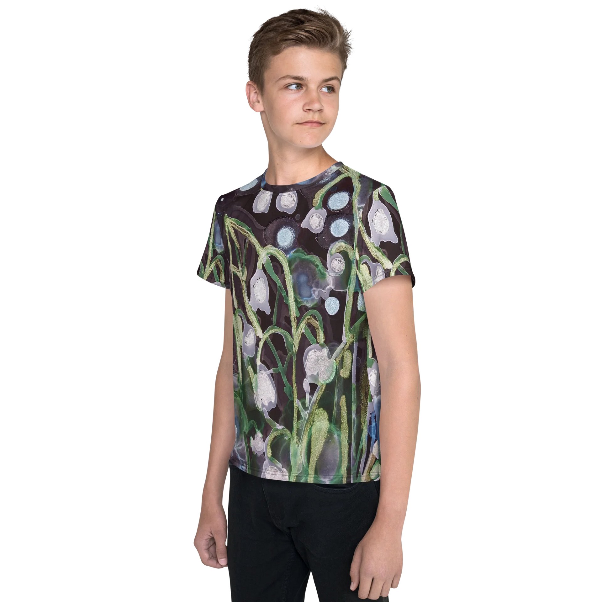 Vibrant Canvas Youth T-Shirt - Lilies of the Valley Ink Art Painting product image (3)