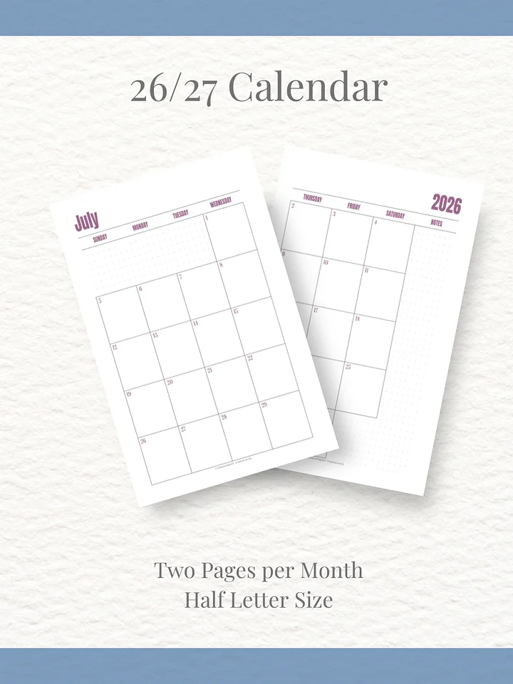 Jewel Tone Quarters - 26/27 Calendar - 2 Pages per Month - Half Letter Size product image (1)