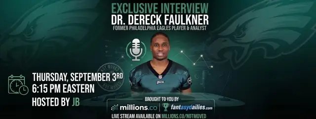 Not moved Podcast | exclusive interview: DR. Derek Faulkner former Philadelphia Eagle 🦅. 6:15 pm ET on all platforms! Millions.co/notmoved #nfl #eagles @Philadelphia Eagles #philadelphiaeagles #philadelphia #footballtiktok @FantasyDailies@@MILLIONS.co