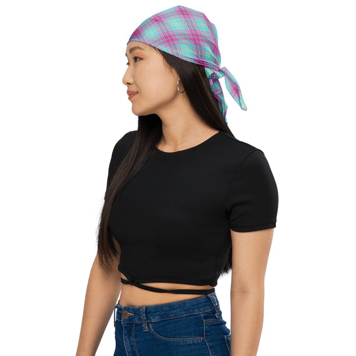 Hot Pink and Aqua Plaid Bandana product image (1)