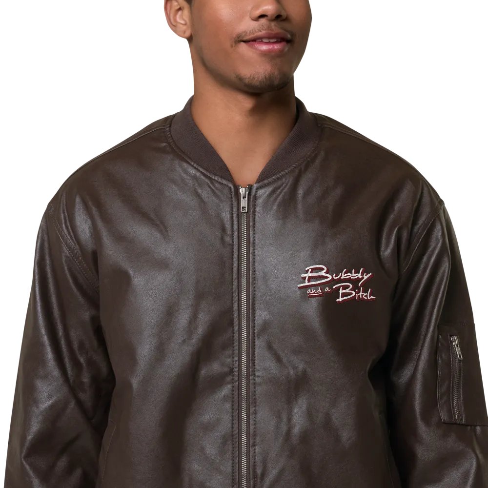 Bubbly and a B (maroon shadow design) faux leather bomber jacket product image (1)